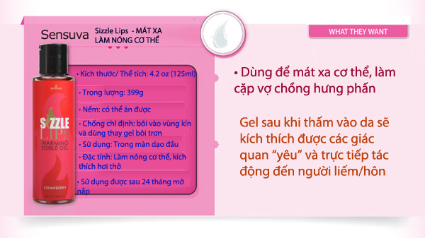 Gel massage làm nóng cơ thể Sensuva Sizzle Lips kích thích, an toàn