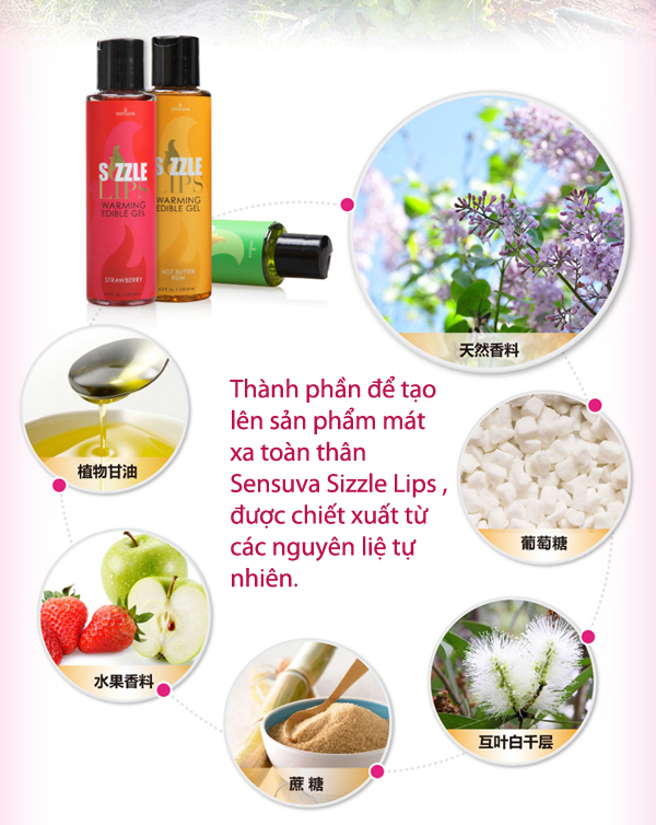 Gel massage làm nóng cơ thể Sensuva Sizzle Lips kích thích, an toàn
