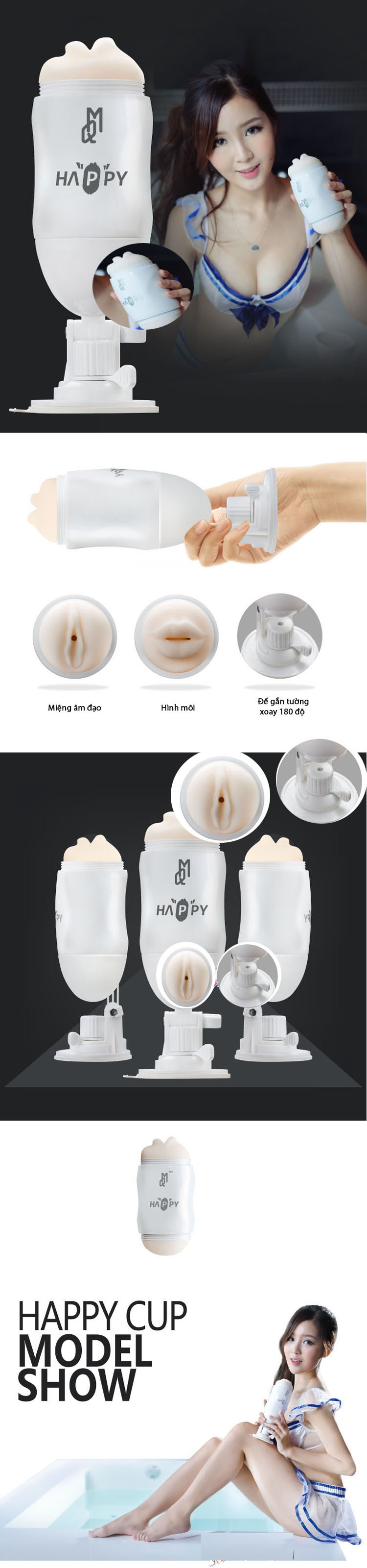 Cốc thủ dâm gắn tường 2 đầu rung xoay 180 độ tăng khoái cảm